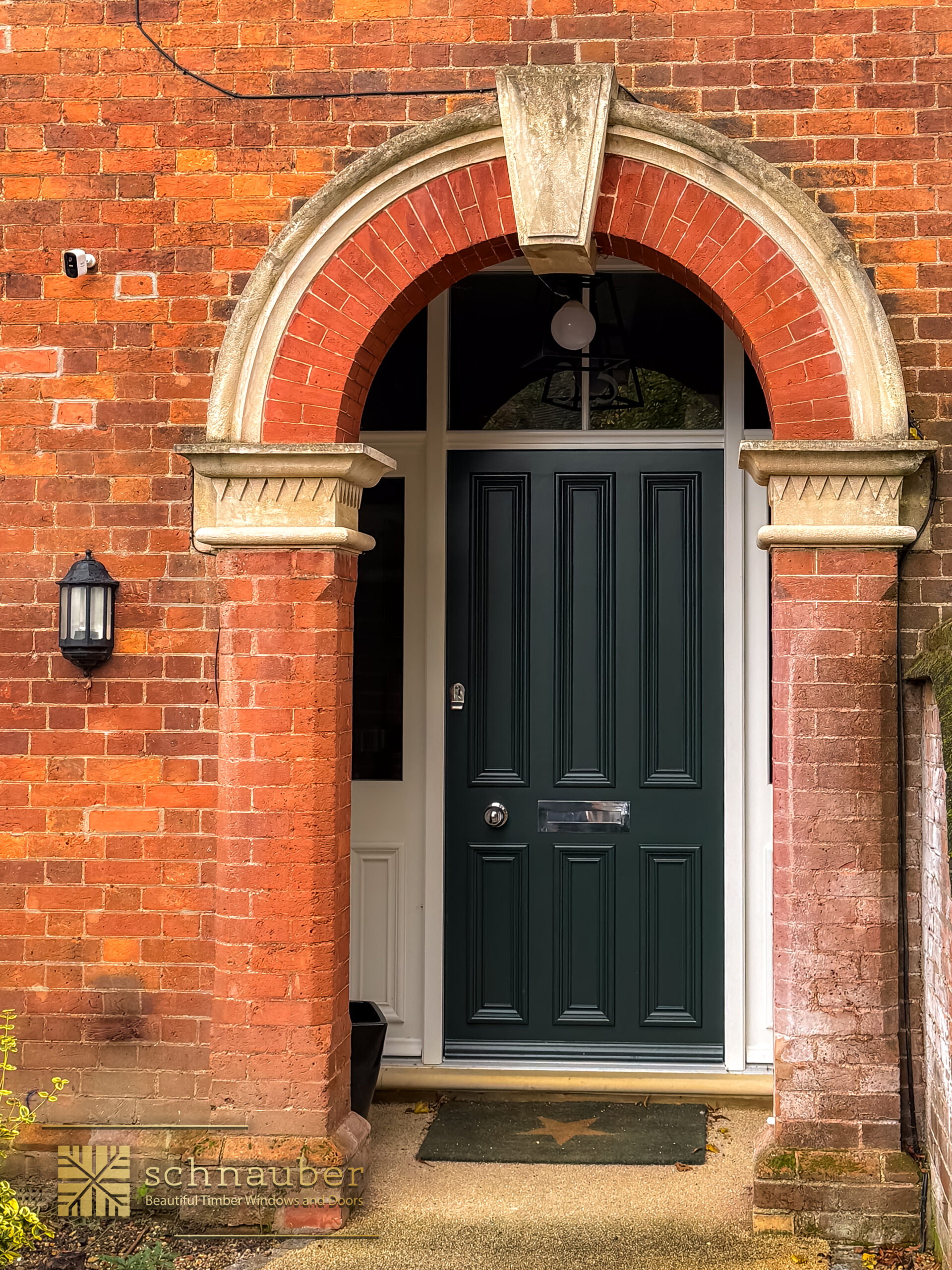Bespoke timber entrance door with traditional lantern